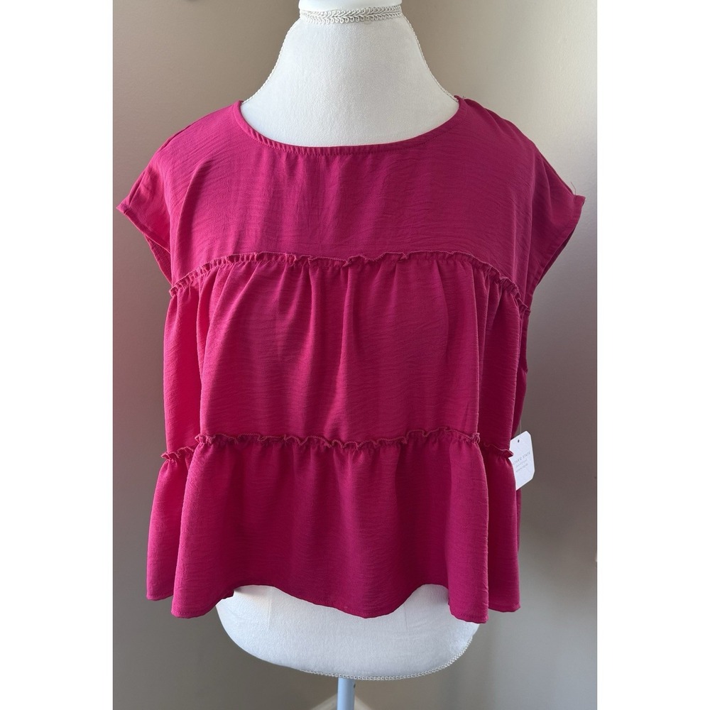 Hot‎ Pink Boho Babydoll Ruffled Tiered Top Barbiecore Soft Girl Cotttagecore Y2K